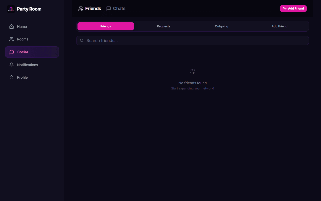 Party Room: friends and who's online