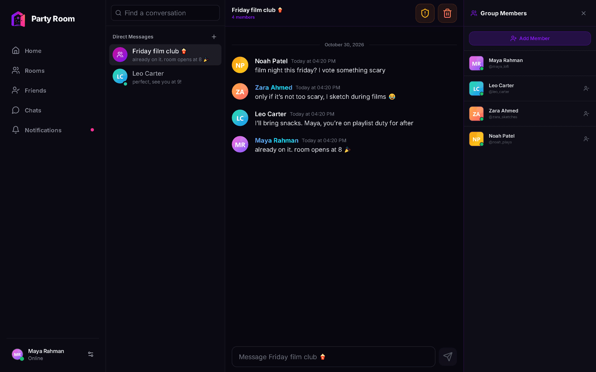 Party Room: group chats with your friends