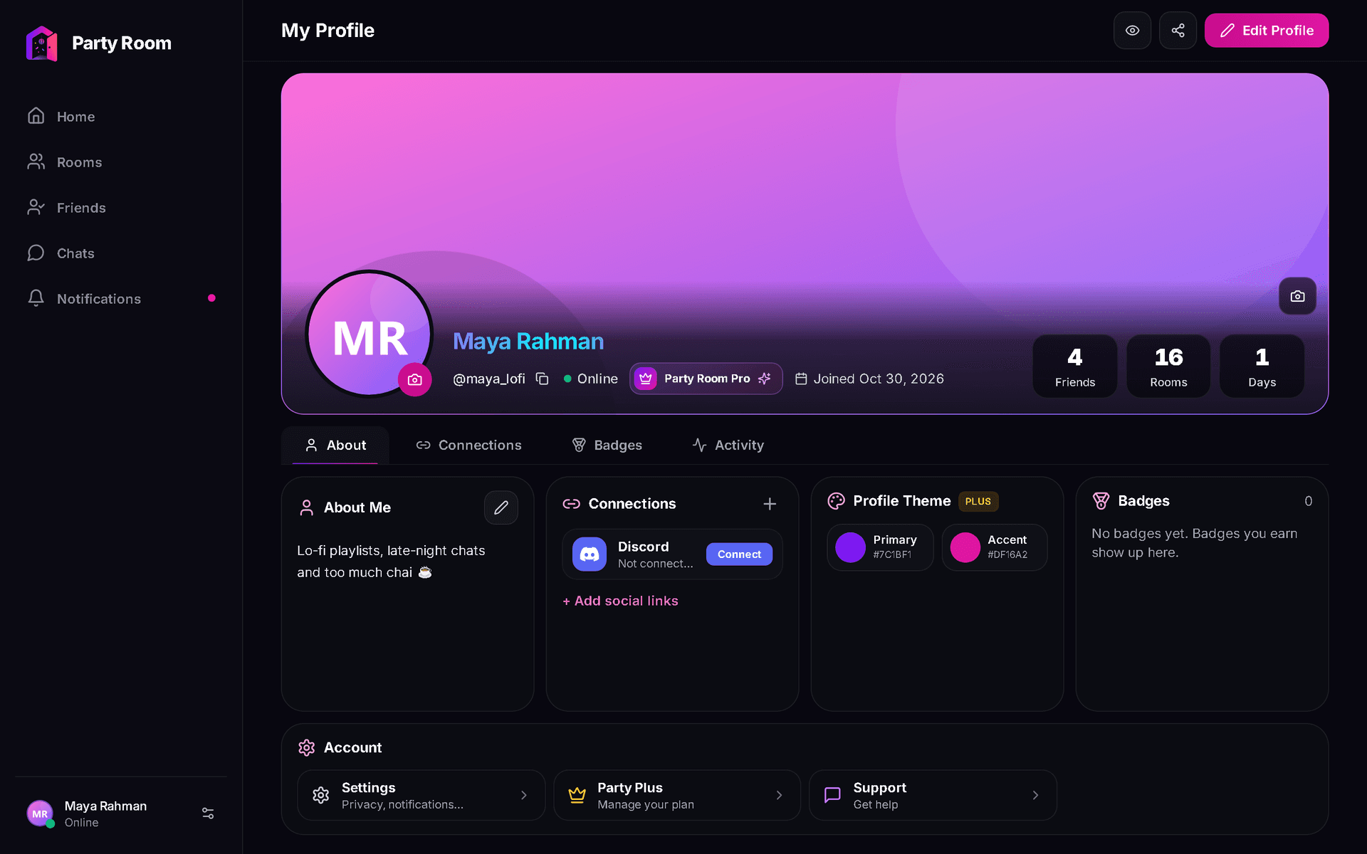 Party Room: your profile, your way