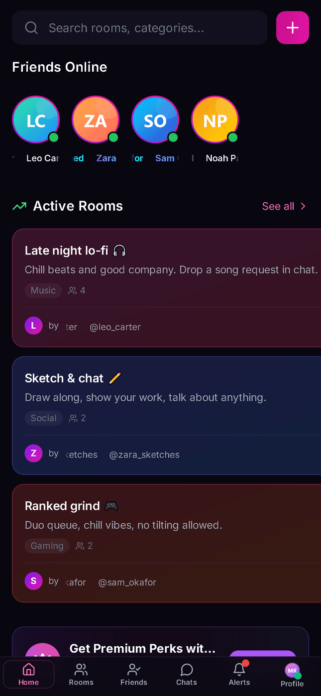 Party Room mobile app screen